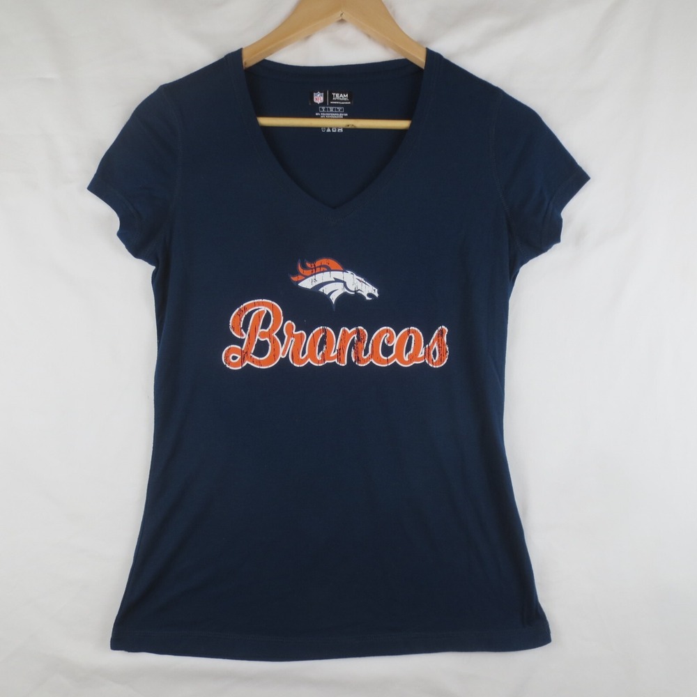 NFL Team Apparel Denver Broncos T Shirt Womens Small Blue Short Sleeve V Neck